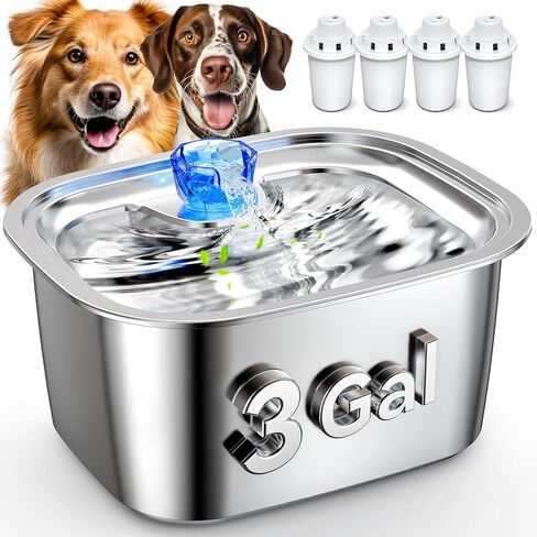 Dog Water Fountain for Large Dogs, Stainless Steel Dog Water Fountain, 3 Gallons Pet Fountain with 4pack Filters, Extra Big Dog Water Bowl Dispenser Inside, Cat Drinking Bowls, Quiet Pump in Saudi Arabia