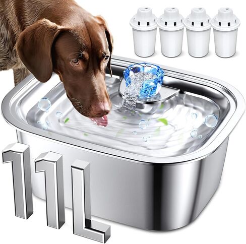Dog Water Fountain for Large Dogs, Stainless Steel Dog Water Fountain, 3 Gallons Pet Fountain with 4pack Filters, Extra Big Dog Water Bowl Dispenser Inside, Cat Drinking Bowls, Quiet Pump in Saudi Arabia