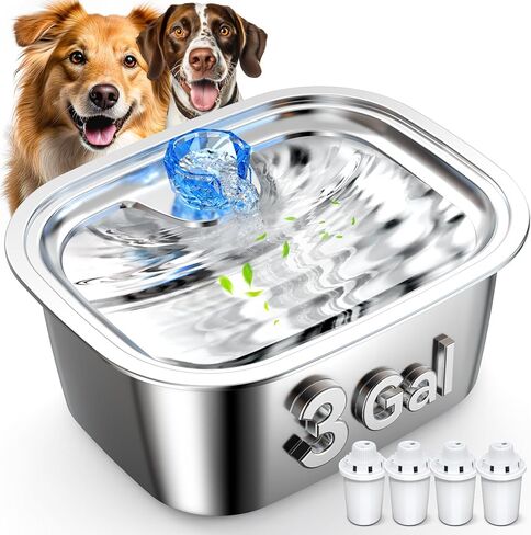 Dog Water Fountain for Large Dogs, Stainless Steel Dog Water Fountain, 3 Gallons Pet Fountain with 4pack Filters, Extra Big Dog Water Bowl Dispenser Inside, Cat Drinking Bowls, Quiet Pump in Saudi Arabia