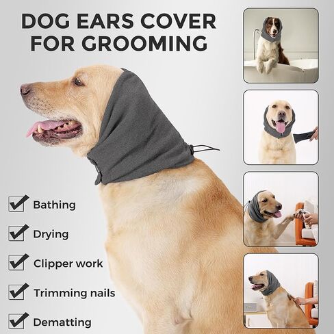 HEYWEAN Quiet Ears for Dogs Calming Headband with Ear Wraps for Anxiety Relief & Noise Protection Dog Ear Muffs with Velcro for Grooming Bathing Grey Medium in Saudi Arabia