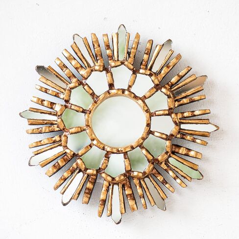 Decorative Hanging Round Mirror 7.8" wall art decor | Peruvian Wood Mirror for bathroom, Living room, farmhouse (Gold) in Saudi Arabia