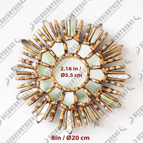 Decorative Hanging Round Mirror 7.8" wall art decor | Peruvian Wood Mirror for bathroom, Living room, farmhouse (Gold) in Saudi Arabia