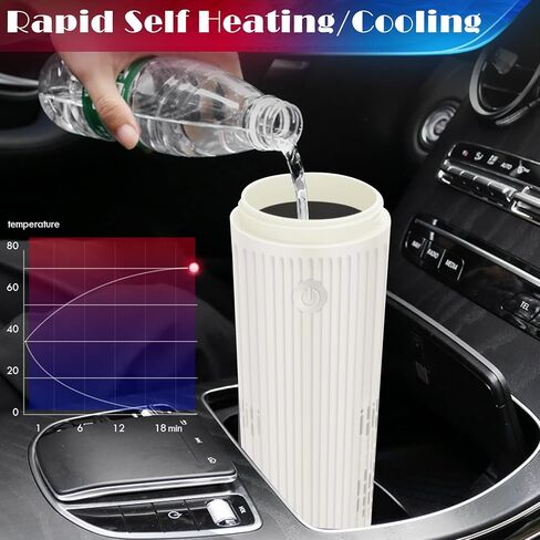 حامل أكواب السيارة ShineMe 2 في 1 مبرد مشروبات القهوة، كوب تسخين وتبريد 12 أونصة مع غطاء، كوب قهوة ذاتي التسخين/التبريد، سخان/مبرد كوب السيارة للسفر للمشروبات، زجاجات الأطفال... (بيج) in Kuwait