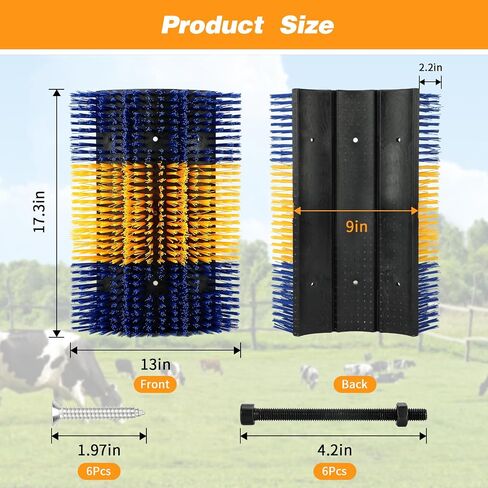 17.3" x 13" Livestock Scratching Brush, Large Size Full Massage Horse Brush with 12 Screws, Relieve Itching on Back of Livestock Widely Used for Cows, Donkeys, Goats, Pigs, Mules, Sheep in Saudi Arabia