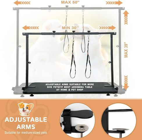 Breeze Touch Dog Grooming Table Arm - Overhead Pet Grooming Arm 39" H Adjustable, Foldable Cat and Dog Grooming Arm with Clamps Cat Grooming Loops for Small Medium Large Dog, Not Include Table in Saudi Arabia