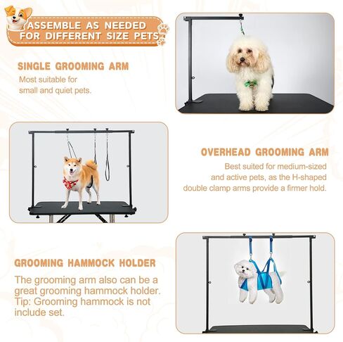Breeze Touch Dog Grooming Table Arm - Overhead Pet Grooming Arm 39" H Adjustable, Foldable Cat and Dog Grooming Arm with Clamps Cat Grooming Loops for Small Medium Large Dog, Not Include Table in Saudi Arabia