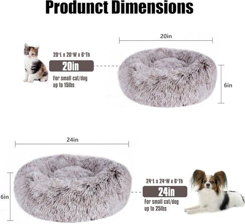 سرير مهدئ للقطط، سرير للكلاب على شكل كعكة داخلي قابل للغسل مع قطيفة من الفرو الصناعي المنفوش، سرير دائري مضاد للقلق للحيوانات الأليفة، سرير وسادة دافئ للكلاب والقطط الصغيرة والمتوسطة (20 * 20 بوصة، رمادي داكن) in Kuwait