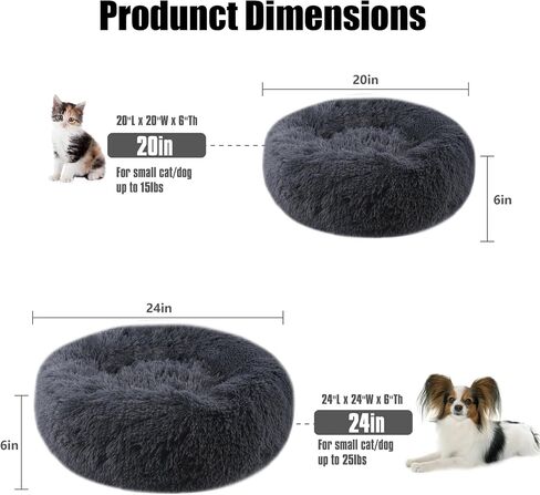 Calming Cat Bed,Indoor Washable Donut Dog Bed with Fluffy Faux Fur Plush, Round Anti Anxiety Pets Bed, Warming Cuddler Cushion Bed for Small Medium Dogs and Cats (20 * 20 inch, Dark Gray) in Saudi Arabia