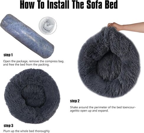 Calming Cat Bed,Indoor Washable Donut Dog Bed with Fluffy Faux Fur Plush, Round Anti Anxiety Pets Bed, Warming Cuddler Cushion Bed for Small Medium Dogs and Cats (20 * 20 inch, Dark Gray) in Saudi Arabia
