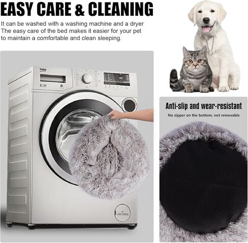 سرير مهدئ للقطط، سرير للكلاب على شكل كعكة داخلي قابل للغسل مع قطيفة من الفرو الصناعي المنفوش، سرير دائري مضاد للقلق للحيوانات الأليفة، سرير وسادة دافئ للكلاب والقطط الصغيرة والمتوسطة (20 * 20 بوصة، رمادي داكن) in Kuwait
