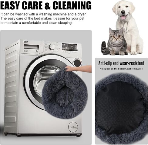 Calming Cat Bed,Indoor Washable Donut Dog Bed with Fluffy Faux Fur Plush, Round Anti Anxiety Pets Bed, Warming Cuddler Cushion Bed for Small Medium Dogs and Cats (20 * 20 inch, Dark Gray) in Saudi Arabia