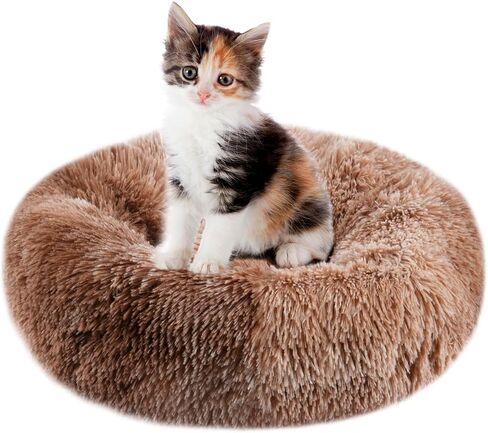 Calming Cat Bed,Indoor Washable Donut Dog Bed with Fluffy Faux Fur Plush, Round Anti Anxiety Pets Bed, Warming Cuddler Cushion Bed for Small Medium Dogs and Cats (20 * 20 inch, Dark Gray) in Saudi Arabia