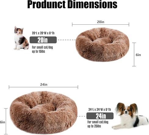 Calming Cat Bed,Indoor Washable Donut Dog Bed with Fluffy Faux Fur Plush, Round Anti Anxiety Pets Bed, Warming Cuddler Cushion Bed for Small Medium Dogs and Cats (20 * 20 inch, Dark Gray) in Saudi Arabia