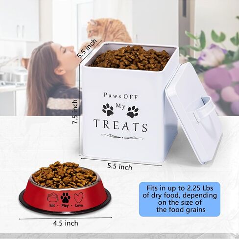 Meraki Home Farmhouse Cat Food and Treats Containers + Feed Scoop + Pet Food Bowl - Tight Lids - Large Metal Storage Bin - Great Gift for Cute Pets (Glossy Red) in Saudi Arabia