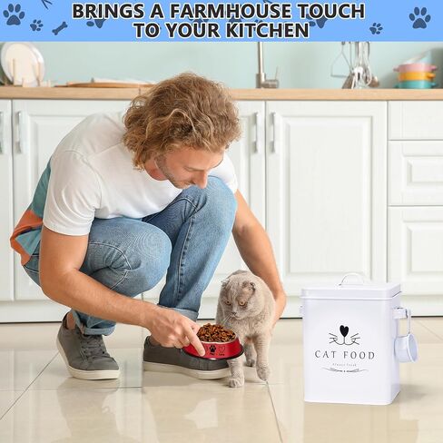 Meraki Home Farmhouse Cat Food and Treats Containers + Feed Scoop + Pet Food Bowl - Tight Lids - Large Metal Storage Bin - Great Gift for Cute Pets (Glossy Red) in Saudi Arabia