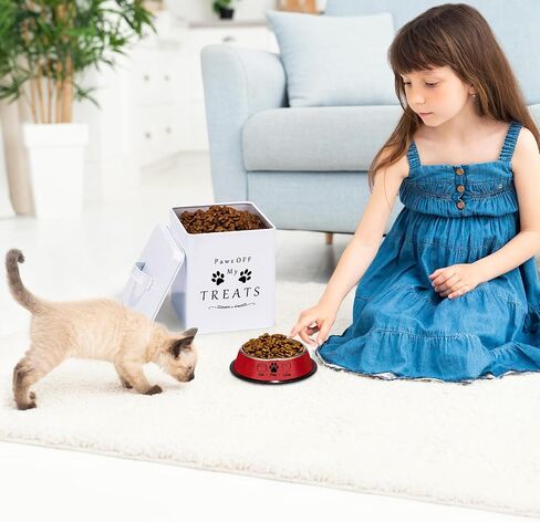Meraki Home Farmhouse Cat Food and Treats Containers + Feed Scoop + Pet Food Bowl - Tight Lids - Large Metal Storage Bin - Great Gift for Cute Pets (Glossy Red) in Saudi Arabia