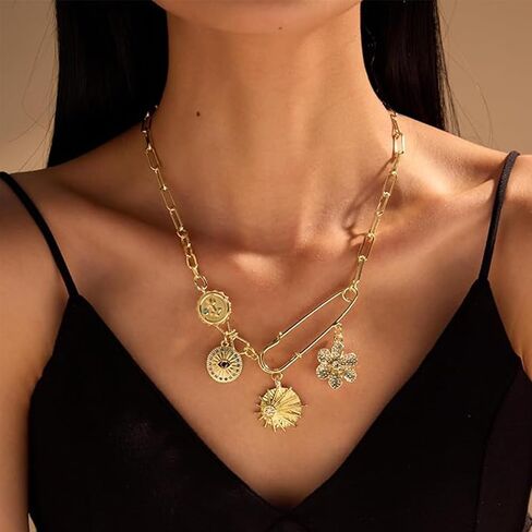 Charm Necklace for Women Dainty Gold Paperclip Chain Necklace Trendy Cherry Starfish Bow Cowboy Pearl Beach Charms for Necklace Western Outfit for Women 80s Outfit Summer Beach Essentials Gold Jewelry in Saudi Arabia