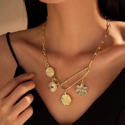 Charm Necklace for Women Dainty Gold Paperclip Chain Necklace Trendy Cherry Starfish Bow Cowboy Pearl Beach Charms for Necklace Western Outfit for Women 80s Outfit Summer Beach Essentials Gold Jewelry in Saudi Arabia