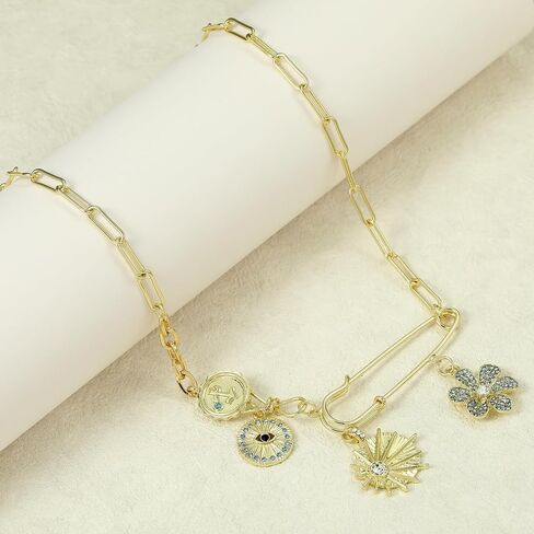 Charm Necklace for Women Dainty Gold Paperclip Chain Necklace Trendy Cherry Starfish Bow Cowboy Pearl Beach Charms for Necklace Western Outfit for Women 80s Outfit Summer Beach Essentials Gold Jewelry in Saudi Arabia