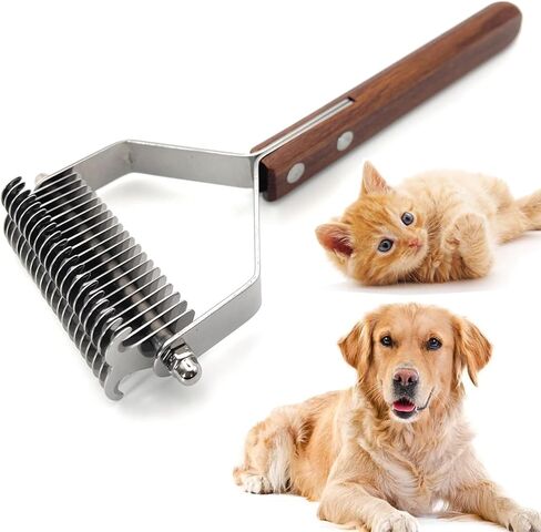 فرشاة للكلاب للتساقط، أمشاط للعناية بالكلاب، مشط للفرو السفلي للكلاب والقطط، أداة إزالة الوبر للكلاب، مشط للحيوانات الأليفة، مقبض خشبي فاخر، 20 شفرة من الفولاذ المقاوم للصدأ على الوجهين in Kuwait