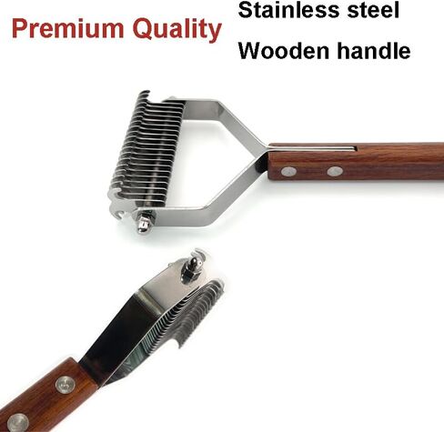 فرشاة للكلاب للتساقط، أمشاط للعناية بالكلاب، مشط للفرو السفلي للكلاب والقطط، أداة إزالة الوبر للكلاب، مشط للحيوانات الأليفة، مقبض خشبي فاخر، 20 شفرة من الفولاذ المقاوم للصدأ على الوجهين in Kuwait