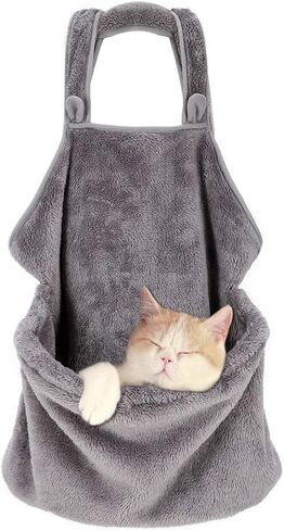 حقيبة نوم للقطط تحمل مريلة لحمل الحيوانات الأليفة وحقيبة الكنغر للقطط الصغيرة والجراء المصنوعة من الصوف وحقيبة لحمل الحيوانات الأليفة الصغيرة (مقاس واحد، رمادي) in Kuwait