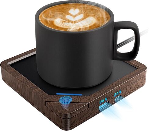 Coffee Mug Warmer with 2 USB Charging Ports: Auto Shut-Off Candle Wax Warmer - Heated Beverage Coffee Accessories for Home Office Desk - U1 Black in Kuwait