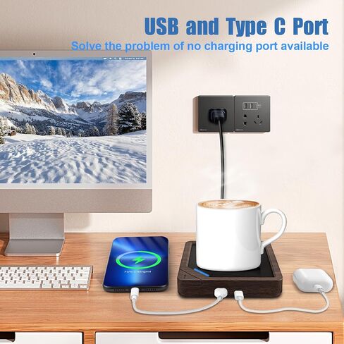 Coffee Mug Warmer with 2 USB Charging Ports: Auto Shut-Off Candle Wax Warmer - Heated Beverage Coffee Accessories for Home Office Desk - U1 Black in Kuwait