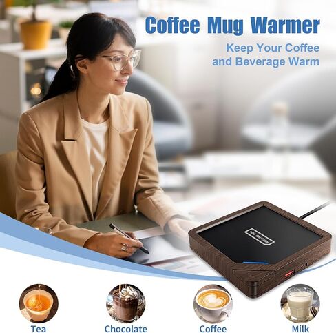 Coffee Mug Warmer with 2 USB Charging Ports: Auto Shut-Off Candle Wax Warmer - Heated Beverage Coffee Accessories for Home Office Desk - U1 Black in Kuwait