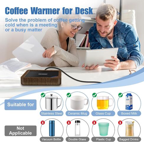 Coffee Mug Warmer with 2 USB Charging Ports: Auto Shut-Off Candle Wax Warmer - Heated Beverage Coffee Accessories for Home Office Desk - U1 Black in Kuwait
