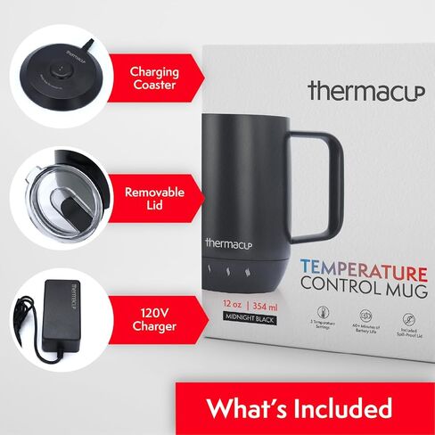 كوب قهوة ذاتي التسخين يمكن التحكم في درجة حرارته مع غطاء، كوب كهربائي ذكي LED، 3 إعدادات حرارة مخصصة، ميزة إيقاف التشغيل التلقائي، يحافظ على السوائل دافئة، رشفة أكثر ذكاءً (أبيض سحابي - 14 أونصة) in Kuwait