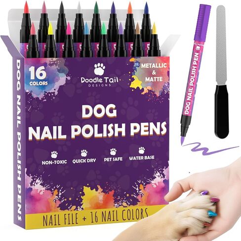 16 Metallic & Matte Dog Nail Polish Pens Quick Dry and Dog Nail File, Pet Safe, Non Toxic Nail Polish for Dogs, Quick Dry Nail Polish & Dog Nail Filer, Doggy Nail Polish Set, Small Dog Accessories in Saudi Arabia