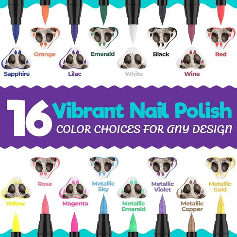 16 Metallic & Matte Dog Nail Polish Pens Quick Dry and Dog Nail File, Pet Safe, Non Toxic Nail Polish for Dogs, Quick Dry Nail Polish & Dog Nail Filer, Doggy Nail Polish Set, Small Dog Accessories in Saudi Arabia
