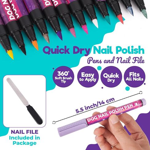 16 Metallic & Matte Dog Nail Polish Pens Quick Dry and Dog Nail File, Pet Safe, Non Toxic Nail Polish for Dogs, Quick Dry Nail Polish & Dog Nail Filer, Doggy Nail Polish Set, Small Dog Accessories in Saudi Arabia