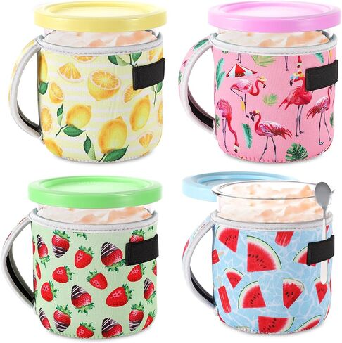 4pcs Ice Cream Neoprene Sleeves, Summer Prints Sleeve Reusable Thermal Insulated Ice Cream Pint Holder Cover for Ninja Creami NC501 NC500 Series 24oz Ice Cream Maker Containers (4 Styles) in Saudi Arabia