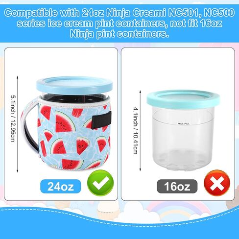 4pcs Ice Cream Neoprene Sleeves, Summer Prints Sleeve Reusable Thermal Insulated Ice Cream Pint Holder Cover for Ninja Creami NC501 NC500 Series 24oz Ice Cream Maker Containers (4 Styles) in Saudi Arabia