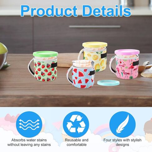 4pcs Ice Cream Neoprene Sleeves, Summer Prints Sleeve Reusable Thermal Insulated Ice Cream Pint Holder Cover for Ninja Creami NC501 NC500 Series 24oz Ice Cream Maker Containers (4 Styles) in Saudi Arabia