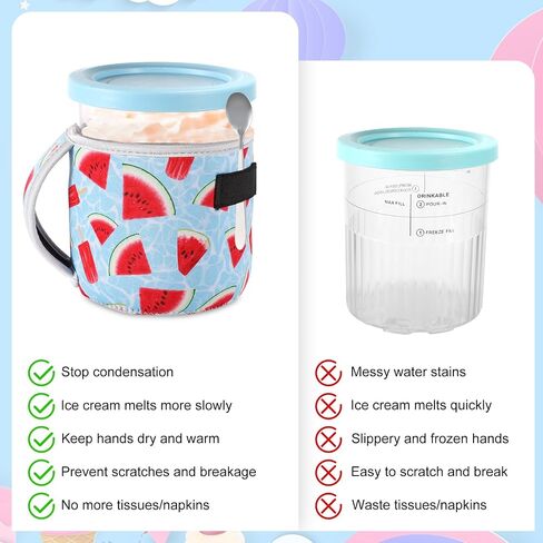 4pcs Ice Cream Neoprene Sleeves, Summer Prints Sleeve Reusable Thermal Insulated Ice Cream Pint Holder Cover for Ninja Creami NC501 NC500 Series 24oz Ice Cream Maker Containers (4 Styles) in Saudi Arabia