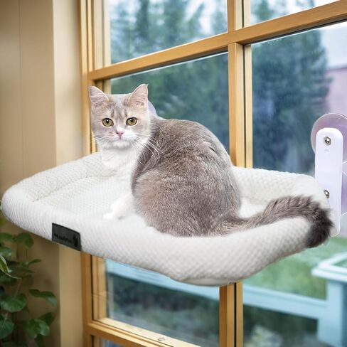 Cat Window Perch Cordless Cat Window Hammock Foldable Window Cat Bed for Indoor,Sturdy Metal Frame and Soft Reversible Cushions with 4 Suction Cups Cover Hold Up 40lbs (Grey,L) in Saudi Arabia