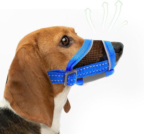 كمامة للكلاب، كمامة شبكية ناعمة قابلة للتنفس، كمامة شبكية هوائية للكلاب مع حزام عاكس وقابل للتعديل من أجل العض والمضغ، تسمح بالشرب، كمامة للكلاب الصغيرة (أزرق، صغير) in Kuwait