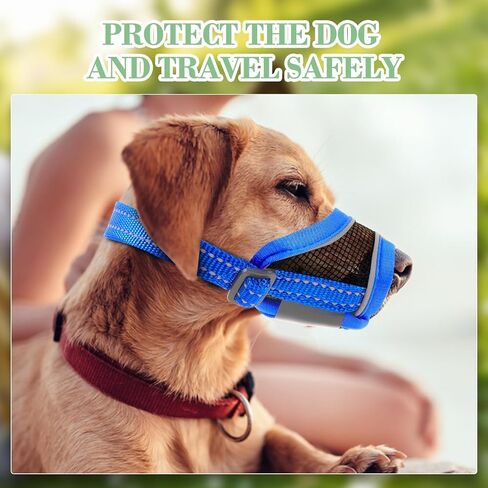 كمامة للكلاب، كمامة شبكية ناعمة قابلة للتنفس، كمامة شبكية هوائية للكلاب مع حزام عاكس وقابل للتعديل من أجل العض والمضغ، تسمح بالشرب، كمامة للكلاب الصغيرة (أزرق، صغير) in Kuwait