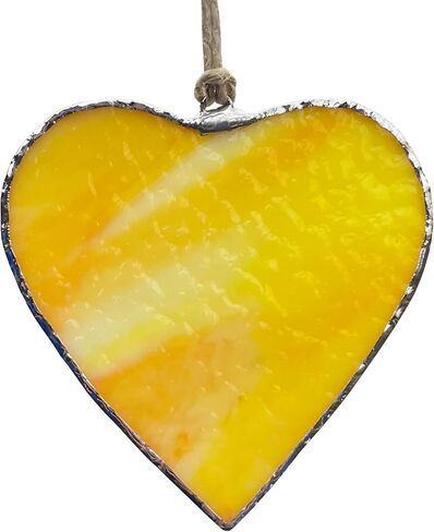 Yellow Stained Glass Heart, Stained Glass Window Hangings, Glass Heart Ornament, Sun Catcher For Window, Yellow Heart Sun Catcher Ornament For Home Office Decor, Gift For Friends, Mom, Coworker etc. in Saudi Arabia