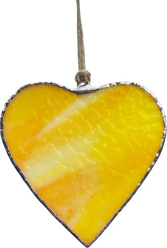 Yellow Stained Glass Heart, Stained Glass Window Hangings, Glass Heart Ornament, Sun Catcher For Window, Yellow Heart Sun Catcher Ornament For Home Office Decor, Gift For Friends, Mom, Coworker etc. in Saudi Arabia