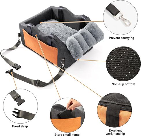 Dog Car Seat for Small Dog Pickup Center Console Seat Pet Booster Seat for Car Puppy Car Seat for Small Dogs (Gray+Orange) in Kuwait