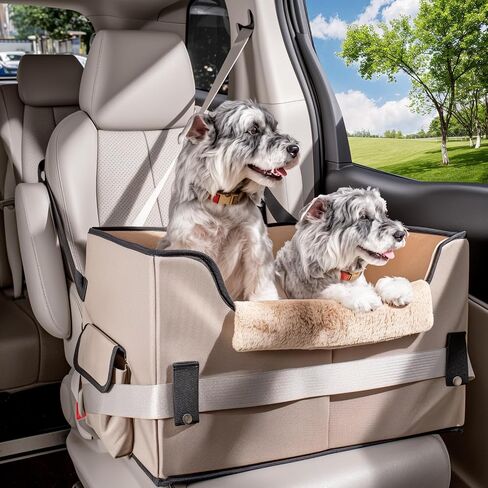 Dog Car Seat - Upgrade Super Soft Memory Foam Booster Car Seats for Small Medium Dogs, Dog Bed Washable with Storage Pockets Clip-On Safety Leash and Foam Filling Pet Travel Accessories up to 35lbs in Saudi Arabia