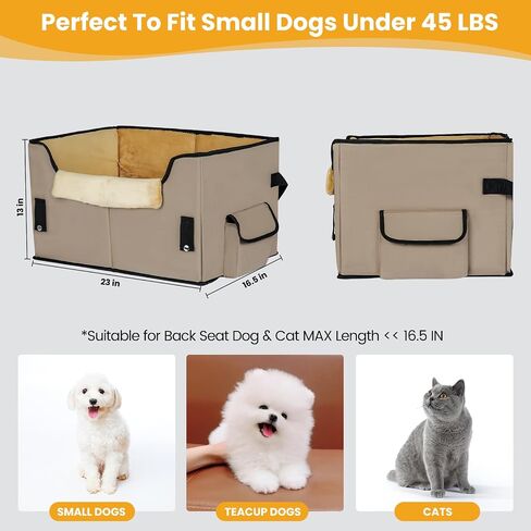 Dog Car Seat - Upgrade Super Soft Memory Foam Booster Car Seats for Small Medium Dogs, Dog Bed Washable with Storage Pockets Clip-On Safety Leash and Foam Filling Pet Travel Accessories up to 35lbs in Saudi Arabia