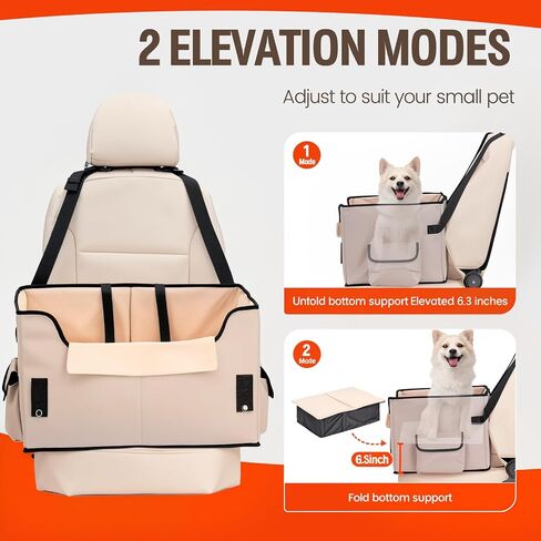 Dog Car Seat - Upgrade Super Soft Memory Foam Booster Car Seats for Small Medium Dogs, Dog Bed Washable with Storage Pockets Clip-On Safety Leash and Foam Filling Pet Travel Accessories up to 35lbs in Saudi Arabia