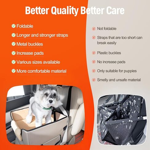 Dog Car Seat - Upgrade Super Soft Memory Foam Booster Car Seats for Small Medium Dogs, Dog Bed Washable with Storage Pockets Clip-On Safety Leash and Foam Filling Pet Travel Accessories up to 35lbs in Saudi Arabia