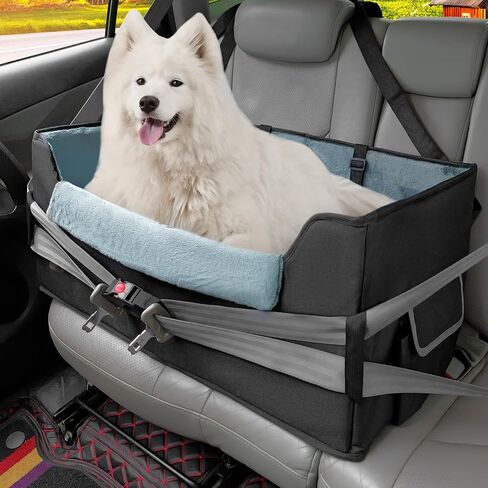Dog Car Seat - Upgrade Super Soft Memory Foam Booster Car Seats for Small Medium Dogs, Dog Bed Washable with Storage Pockets Clip-On Safety Leash and Foam Filling Pet Travel Accessories up to 35lbs in Saudi Arabia