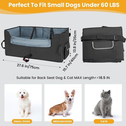 Dog Car Seat - Upgrade Super Soft Memory Foam Booster Car Seats for Small Medium Dogs, Dog Bed Washable with Storage Pockets Clip-On Safety Leash and Foam Filling Pet Travel Accessories up to 35lbs in Saudi Arabia